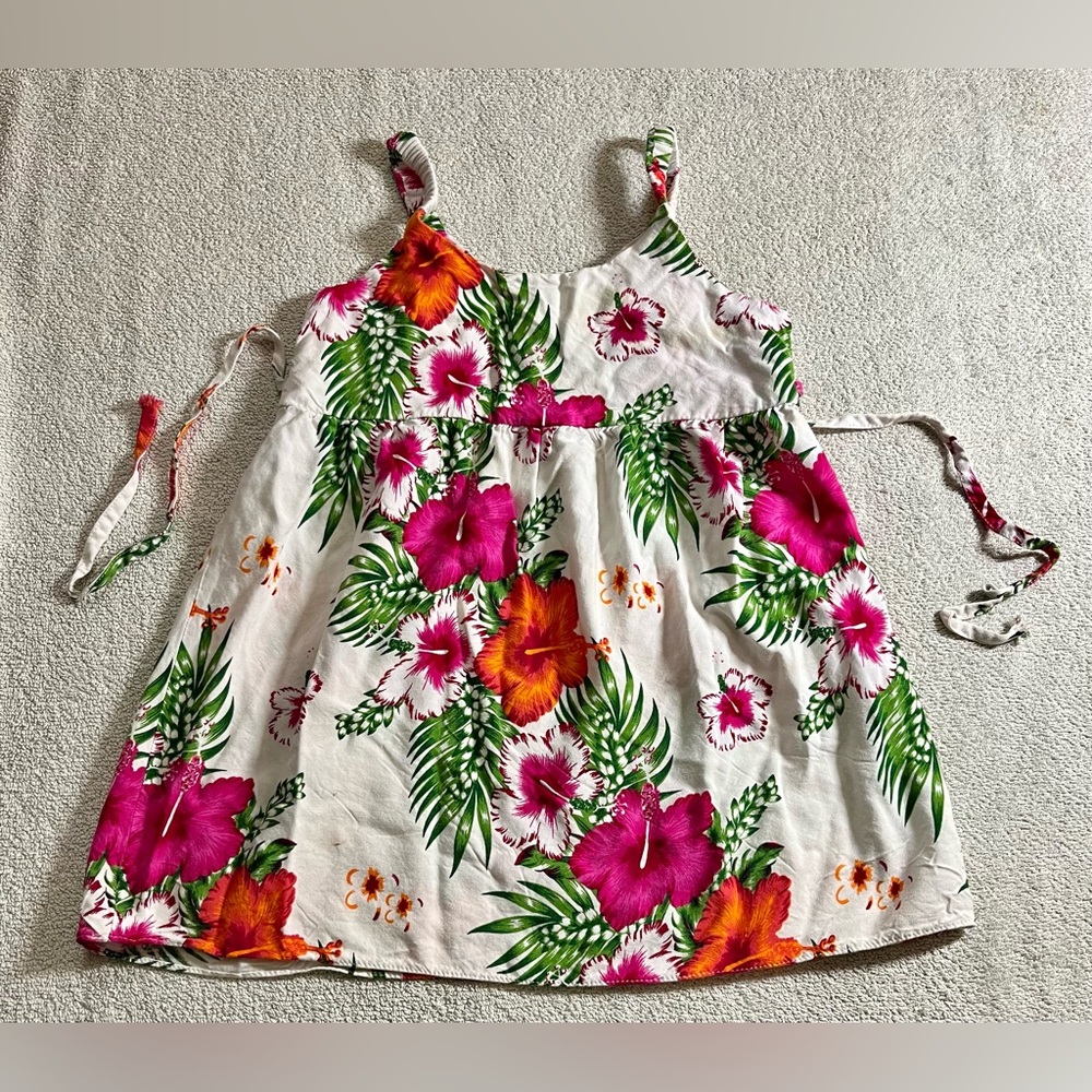 Hibiscus‎ Floral sleeveless sundress tie Waist Aloha Fashion 4 Rayon